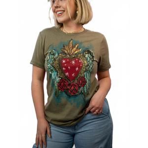 NEW ONE24RAGS sacred heart heather tee in olive